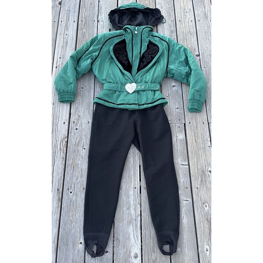 Vintage Obermeyer Katarina Women’s 6/8 One Piece Ski Suit Stirrup Green/Black